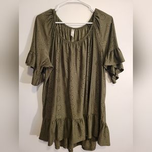 Olive Green Ruffle Blouse